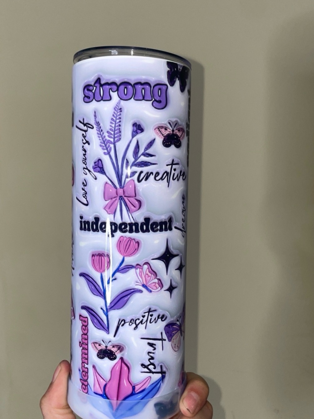Purple Floral 'Strong Independent' Insulated Tumbler